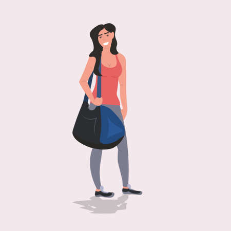 sportswoman holding sports bag healthy lifestyle workout concept girl in sportswear standing after training full length vector illustrationのイラスト素材