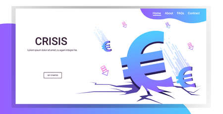 falling down euro symbol financial crisis bankrupt investment risk currency decline budget collapse concept horizontal copy space vector illustrationのイラスト素材
