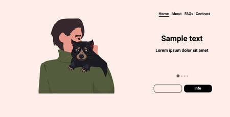 man holding tasmanian devil pray for australia help of volunteers donations bushfire natural disaster concept portrait horizontal copy space vector illustrationのイラスト素材