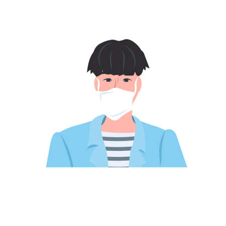 man wearing mask to prevent epidemic MERS-CoV coronavirus 2019-nCoV pandemic medical health risk portrait vector illustrationのイラスト素材