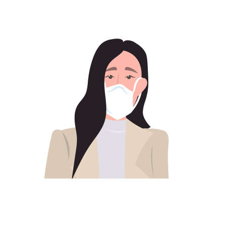 woman wearing mask to prevent epidemic MERS-CoV coronavirus 2019-nCoV pandemic medical health risk portrait vector illustrationのイラスト素材