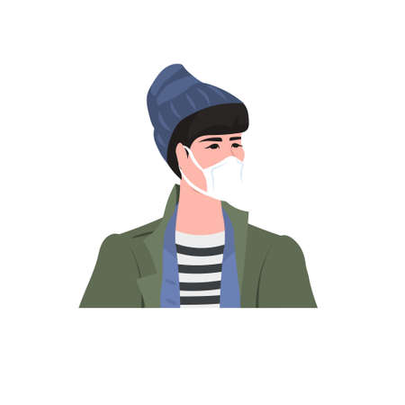 man wearing mask to prevent  virus  pandemic medical health risk portrait vector illustrationのイラスト素材