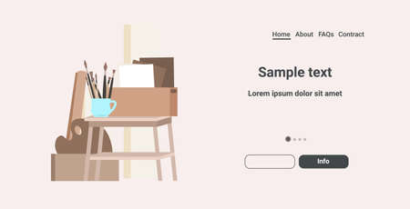 easel canvas brushes creative workshop professional art studio horizontal copy space vector illustrationのイラスト素材