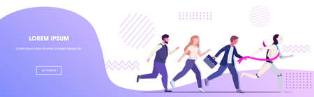 hymanoid winner running with businesspeople robot vs human business competition artificial intelligence domination concept horizontal copy space vector illustrationのイラスト素材