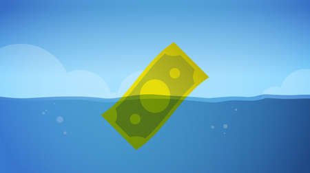 dollar banknote sinking into the water global economic financial crisis symbol business failure...