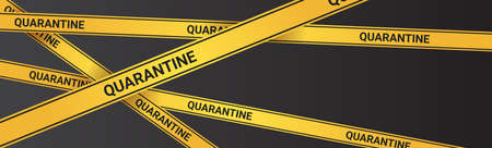 epidemic MERS-CoV quarantine caution on yellow warning tape coronavirus infection  2019-nCoV pandemic health risk concept horizontal vector illustrationのイラスト素材