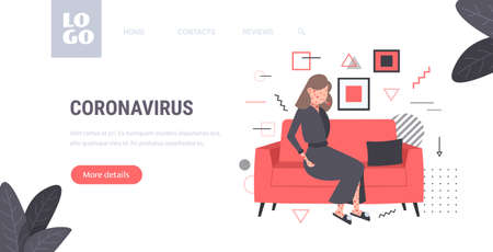 sick woman with fever and red rash coronavirus infection symptoms epidemic MERS-CoV virus wuhan 2019-nCoV pandemic health risk concept full length horizontal copy space vector illustrationのイラスト素材