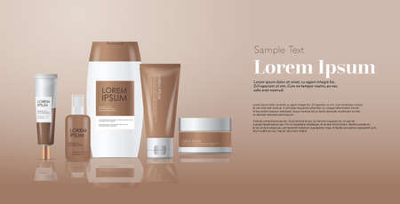 set of cosmetic or perfume containers bottles facial beauty spa products natural cosmetology skincare packaging branding skin treatment concept horizontal copy space vector illustrationのイラスト素材