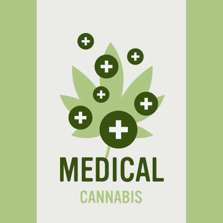 medical cannabis or marijuana leaf ganja legalize sticker drug consumption medicine healthcare concept vector illustrationのイラスト素材