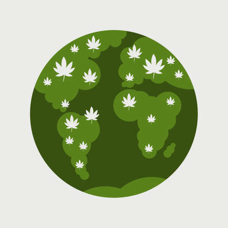 medical cannabis leaves on world map global marijuana legalization drug consumption concept vector illustrationのイラスト素材