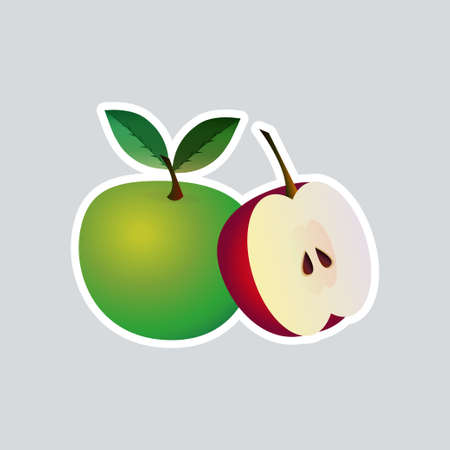 fresh juicy apple icon tasty ripe fruits sticker healthy food concept vector illustrationのイラスト素材