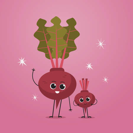 cute garden radish characters funny cartoon mascot vegetable personages healthy food concept vector illustrationのイラスト素材