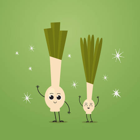 cute fresh green onion characters tasty mascot vegetables healthy food concept vector illustrationのイラスト素材