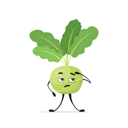 cute kohlrabi character cartoon mascot vegetable healthy food concept isolated vector illustrationのイラスト素材