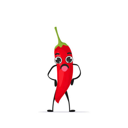 cute red chilli pepper character cartoon mascot vegetable healthy food concept isolated vector illustrationのイラスト素材