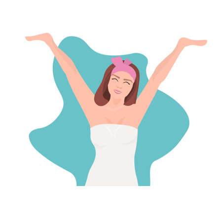 beautiful woman holding her arms up and showing clean underarms depilation smooth clear skin armpit epilation hair removal concept portrait vector illustrationのイラスト素材