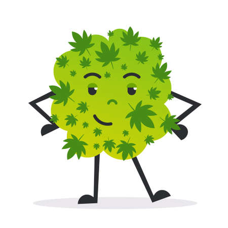 cute smiling cannabis weed bud cartoon character medical marijuana drug consumption concept flat vector illustrationのイラスト素材