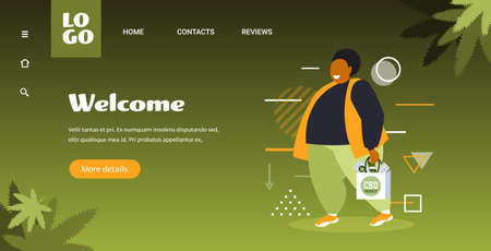 african american man holding shopping bag with cbd products cannabis shop marijuana legalization...