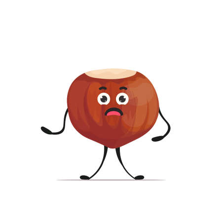 cute hazelnut character cartoon mascot nut healthy vegetarian food concept isolated vector illustrationのイラスト素材
