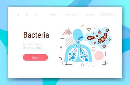 infected human lungs with virus cells bacteria pathogen respiratory diseases medical health risk concept horizontal portrait copy space vector illustrationのイラスト素材