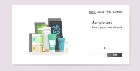 different shaving cosmetic package containers and plastic bottles collection horizontal copy space vector illustrationのイラスト素材