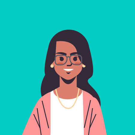 beautiful indian woman wearing glasses looking in camera smiling female cartoon character portrait...