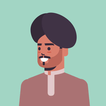 indian man wearing turban guy in traditional clothes smiling male cartoon character portrait vector illustrationのイラスト素材