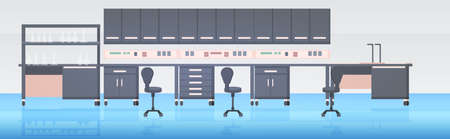 modern lab interior empty no people chemical laboratory with furniture horizontal vector illustrationのイラスト素材