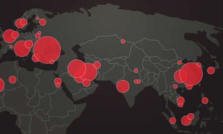 world map with location pins outbreak of coronavirus confirmed cases report worldwide globally...