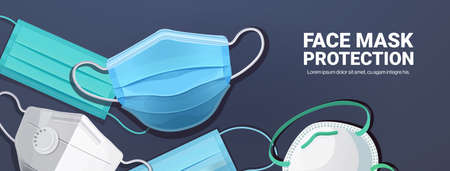 set antiviral medical respiratory face masks protection against coronavirus covid-19 virus preventionのイラスト素材