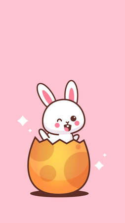 cute rabbit sitting in egg happy easter bunny sticker spring holiday concept verticalのイラスト素材