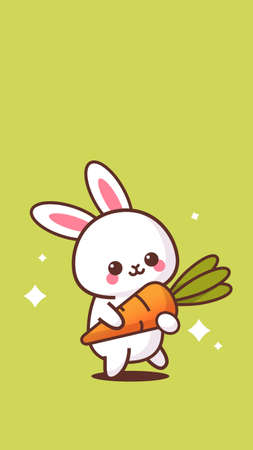 cute rabbit holding carrot happy easter bunny sticker spring holiday concept vertical greeting cardのイラスト素材