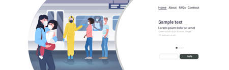 people wearing medical face masks to prevent coronavirus covid-19 pandemic men women waiting for trait at subway station underground platform horizontal full length copy space vector illustrationのイラスト素材