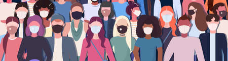 crowd of people wearing medical masks coronavirus 2019-nCoV epidemic disease pandemic quarantine...