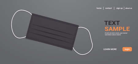 black antiviral medical respiratory face mask protection against coronavirus prevention of virus spreading and pandemic covid-19 health care surgical concept horizontal copy space vector illustrationのイラスト素材