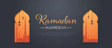 ramadan kareem muslim religion holy month greeting card flat horizontalのイラスト素材