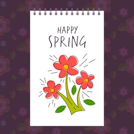 happy spring beautiful flowers lettering poster hand drawn invitation templateのイラスト素材