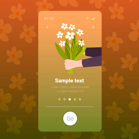 human hands holding flowers to gift beauitful bouquet spring time conceptのイラスト素材