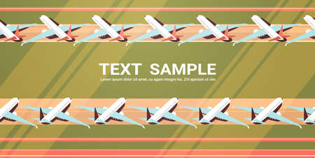 airport with parked airplanes at taxiway coronavirus pandemic quarantine covid-19 concept empty no people terminal horizontal copy space vector illustrationのイラスト素材