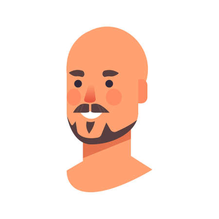 smiling bald man head avatar beautiful human face male cartoon character portraitのイラスト素材