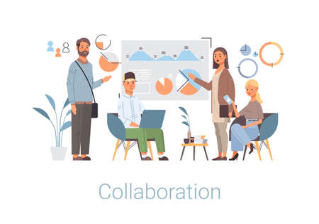 businesspeople group analyzing financial graph business people working together teamwork collaborationのイラスト素材