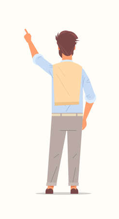 businessman showing presenting something emotions and body language concept rear view male cartoon character standing pose full length vertical vector illustrationのイラスト素材