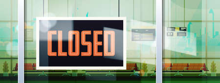 sorry we are closed sign hanging outside business office store shop or restaurant coronavirus pandemic quarantine bankruptcy commerce crisis concept horizontal vector illustrationのイラスト素材