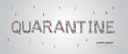 people crowd forming quarantine lettering text coronavirus pandemic covid-19 epidemic conceptのイラスト素材