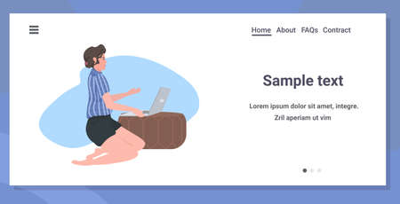 woman freelancer using laptop during coronavirus quarantine work from home freelance concept full lengthのイラスト素材