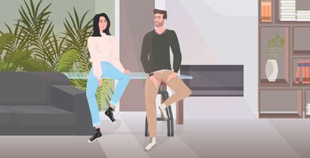 young couple discussing during meeting man woman spending time together stay home coronavirus pandemicのイラスト素材