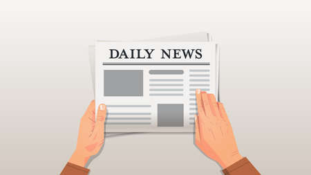 businessman reading daily news human hands holding newspaper press mass media concept horizontal vector illustrationのイラスト素材