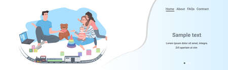 parents with children spending time together during coronavirus pandemic quarantine stay home concept family playing with toys horizontal full length copy space vector illustrationのイラスト素材