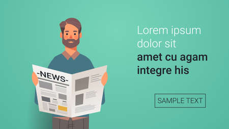 man holding newspaper reading daily news press mass media concept portraitのイラスト素材