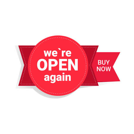 buy now we are open again sticker coronavirus quarantine is over advertising campaign conceptのイラスト素材